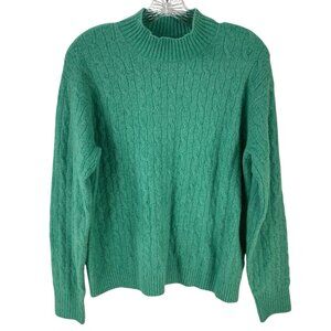 J Crew Extra Soft Green Cable Knit Sweater Size L Preppy St. Paddy’s Academia